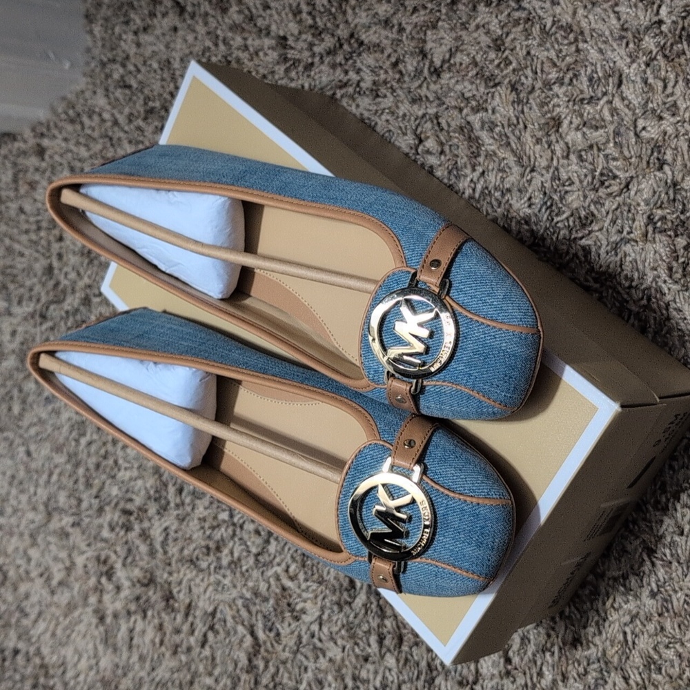 Brand New Fulton Moc Washed Denim Michael Kors Flats